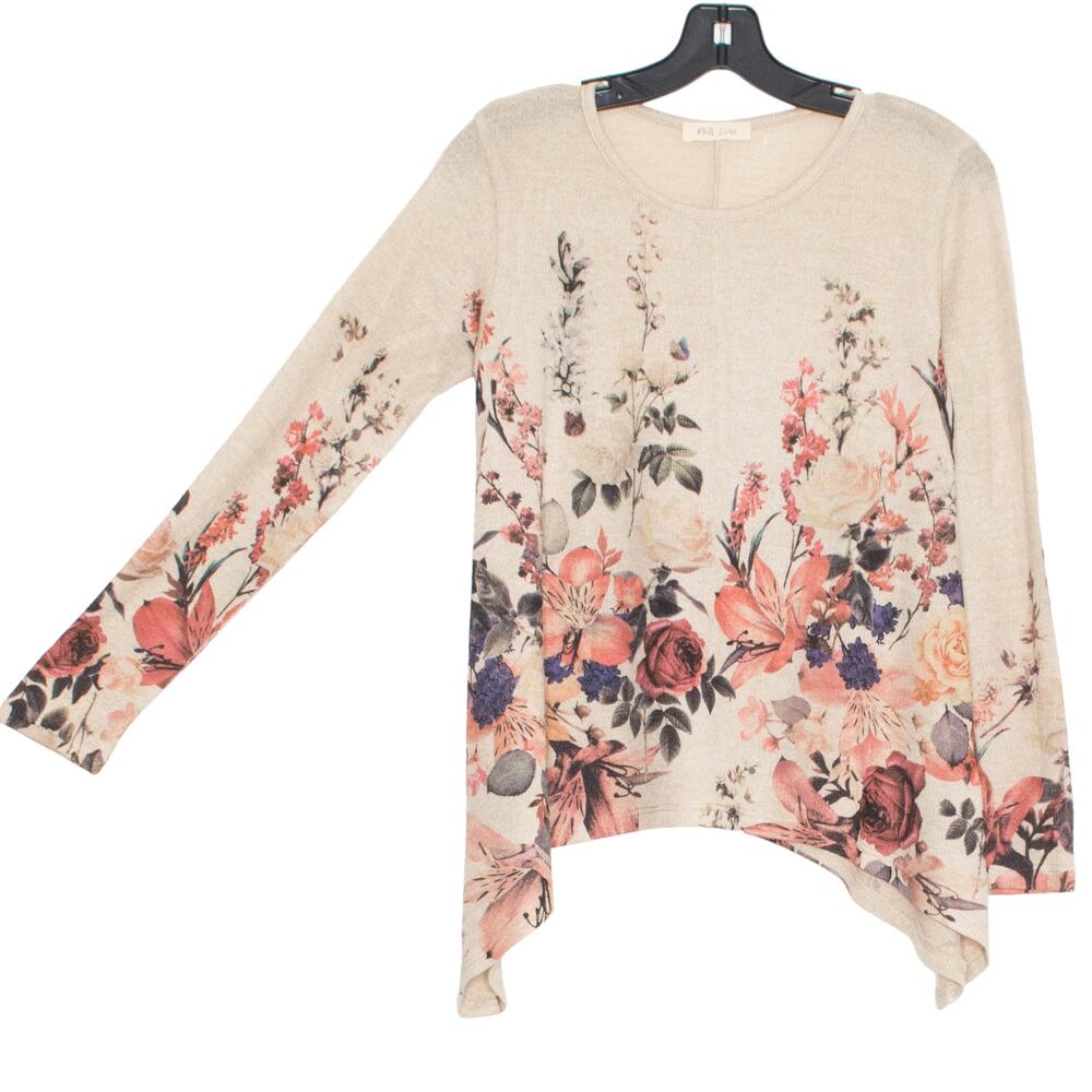 Sweater Floral Cottage Boho Grandma Romantic Feminine Academia Prairie Tan Small
